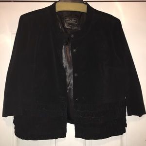 Terry Lewis Black Suede Jacket ruffle XL 3/4 sleev